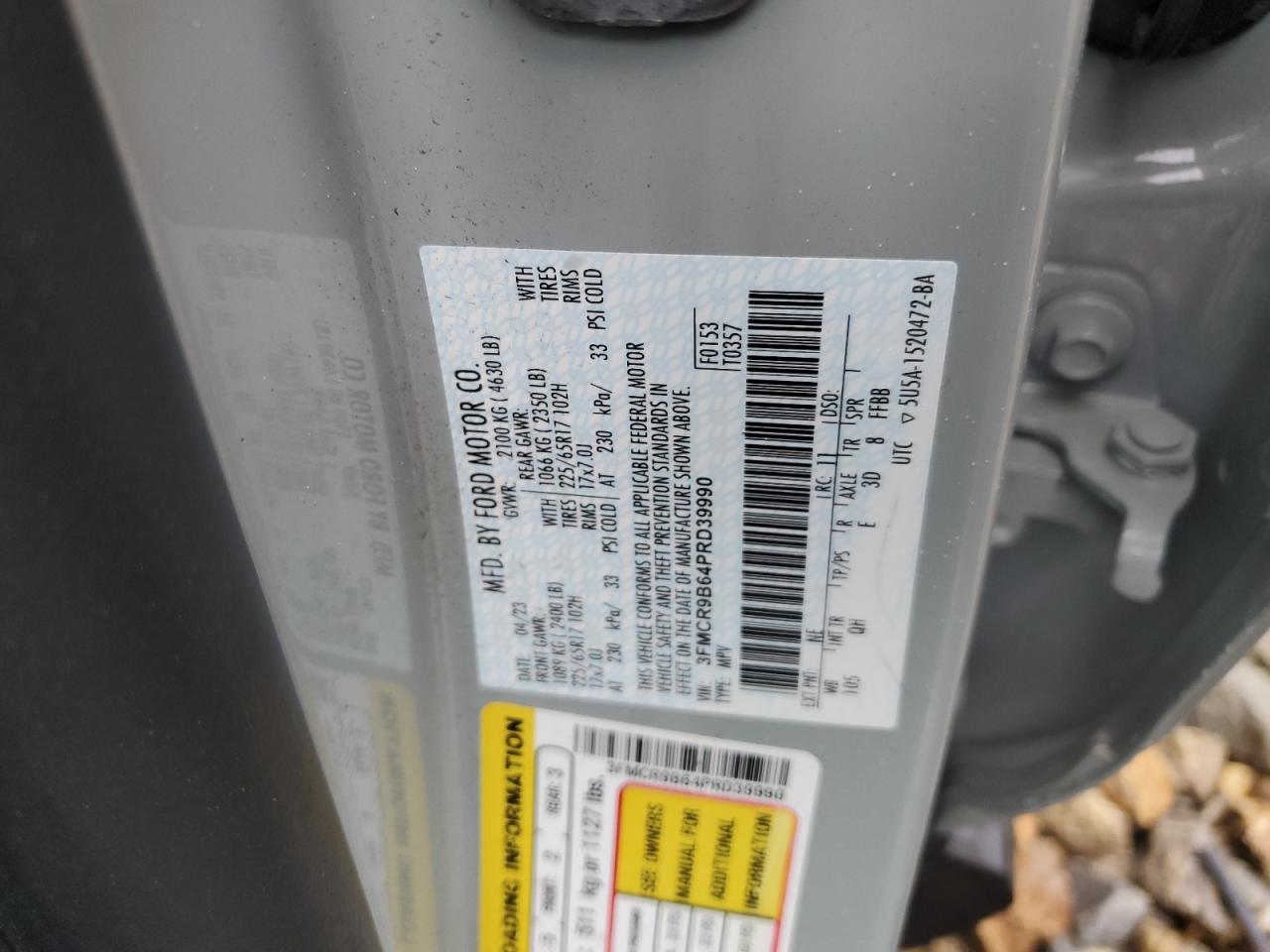 2023 FORD BRONCO SPORT BIG BEND VIN:3FMCR9B64PRD39990