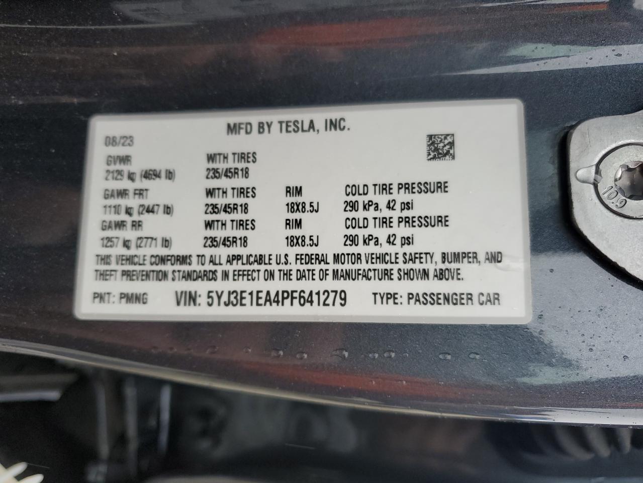 2023 TESLA MODEL 3  VIN:5YJ3E1EA4PF641279