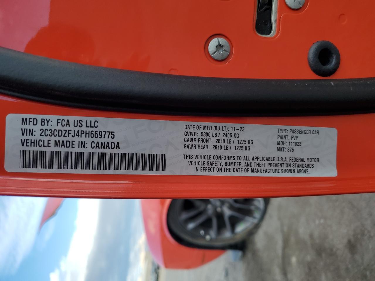 2023 DODGE CHALLENGER R/T SCAT PACK VIN:2C3CDZFJ4PH669775