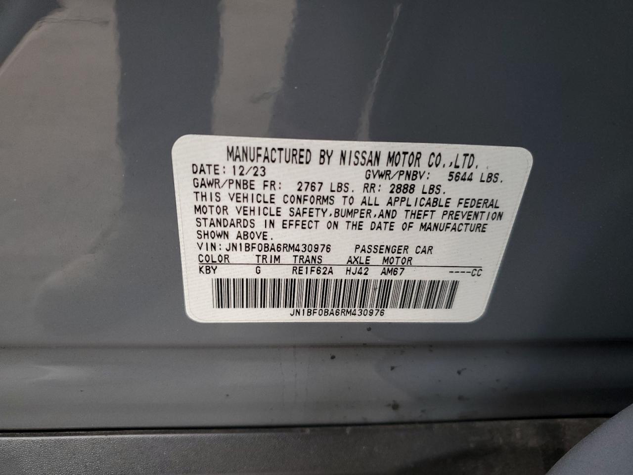 2024 NISSAN ARIYA EVOLVE+ VIN:JN1BF0BA6RM430976