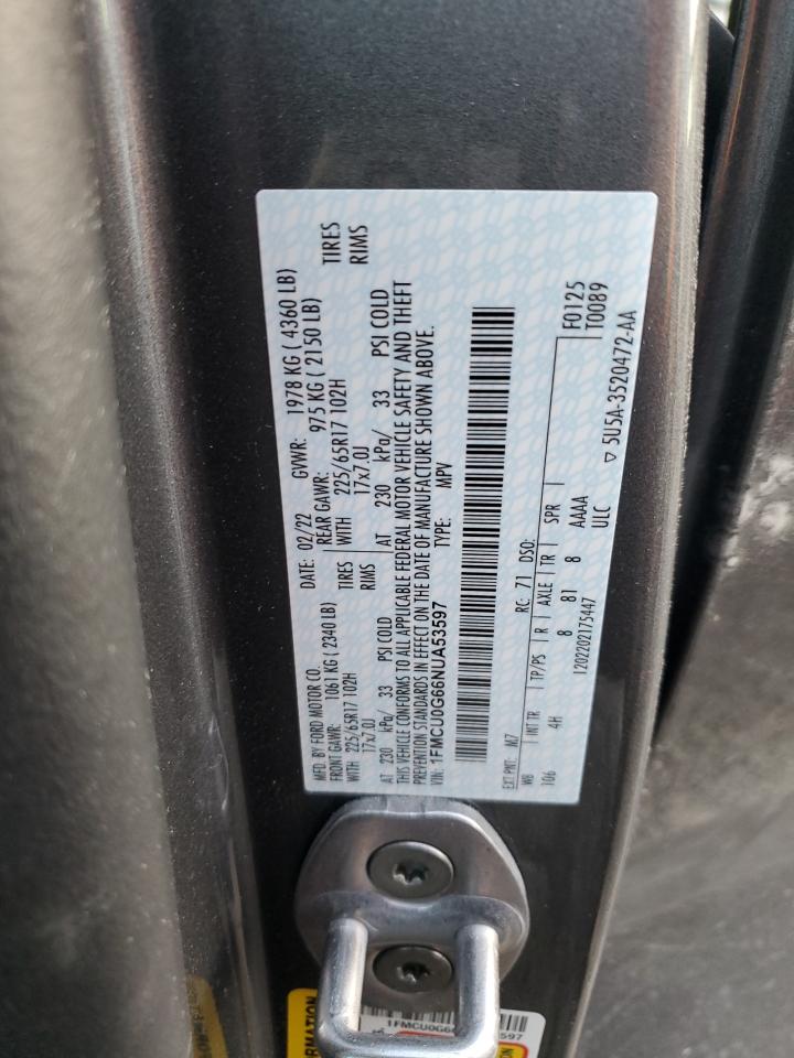 2022 FORD ESCAPE SE VIN:1FMCU0G66NUA53597