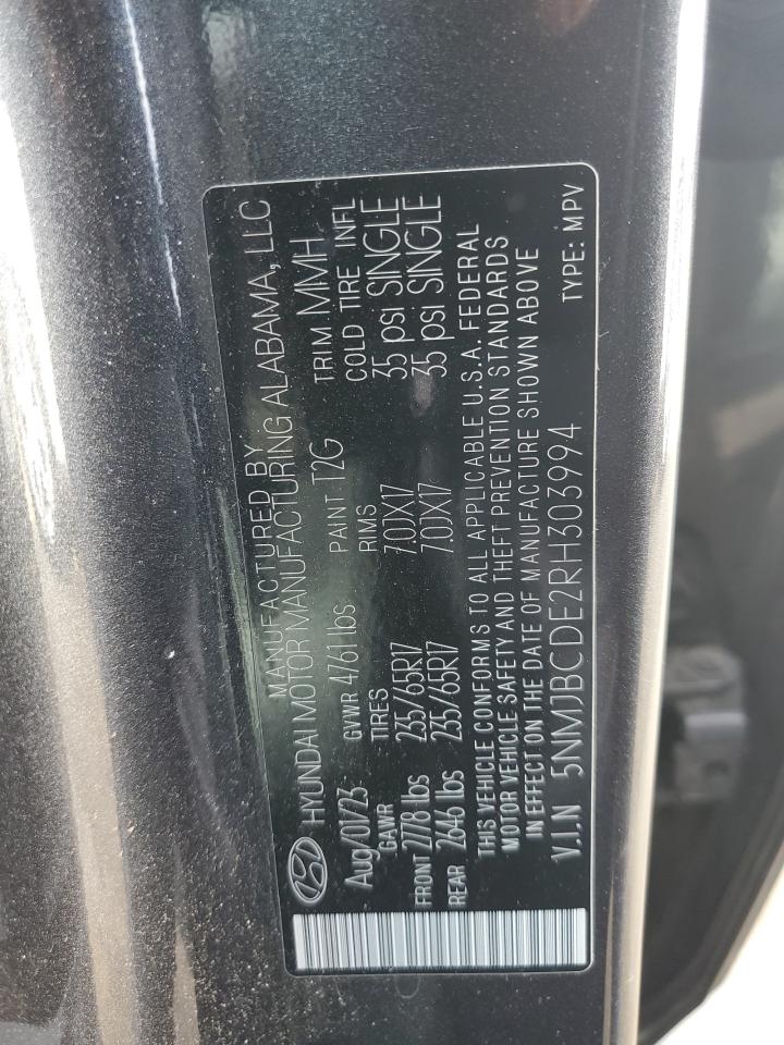 2024 HYUNDAI TUCSON SEL VIN:5NMJBCDE2RH303994