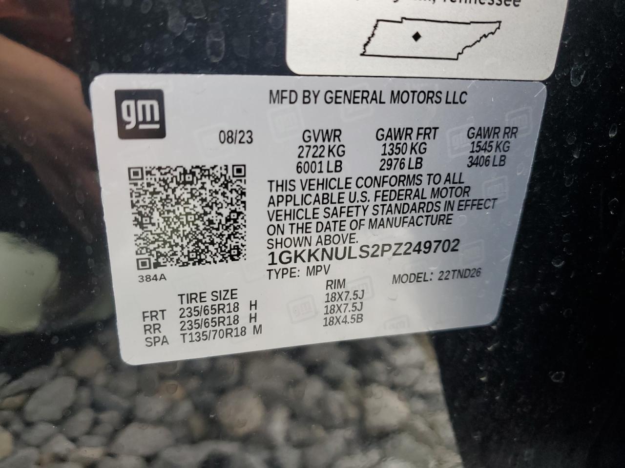 2023 GMC ACADIA SLT VIN:1GKKNULS2PZ249702
