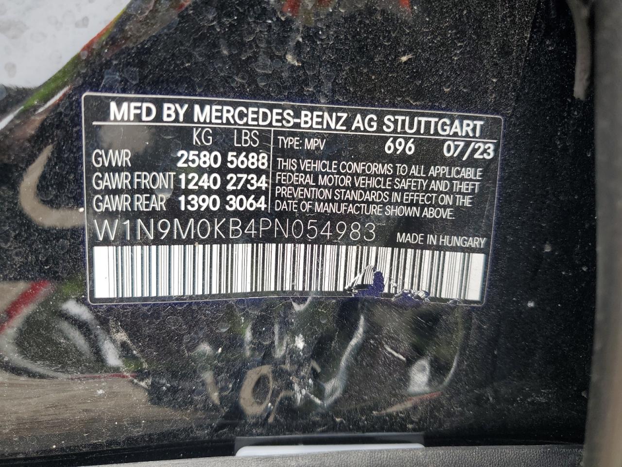 2023 MERCEDES-BENZ EQB 300 4MATIC VIN:W1N9M0KB4PN054983