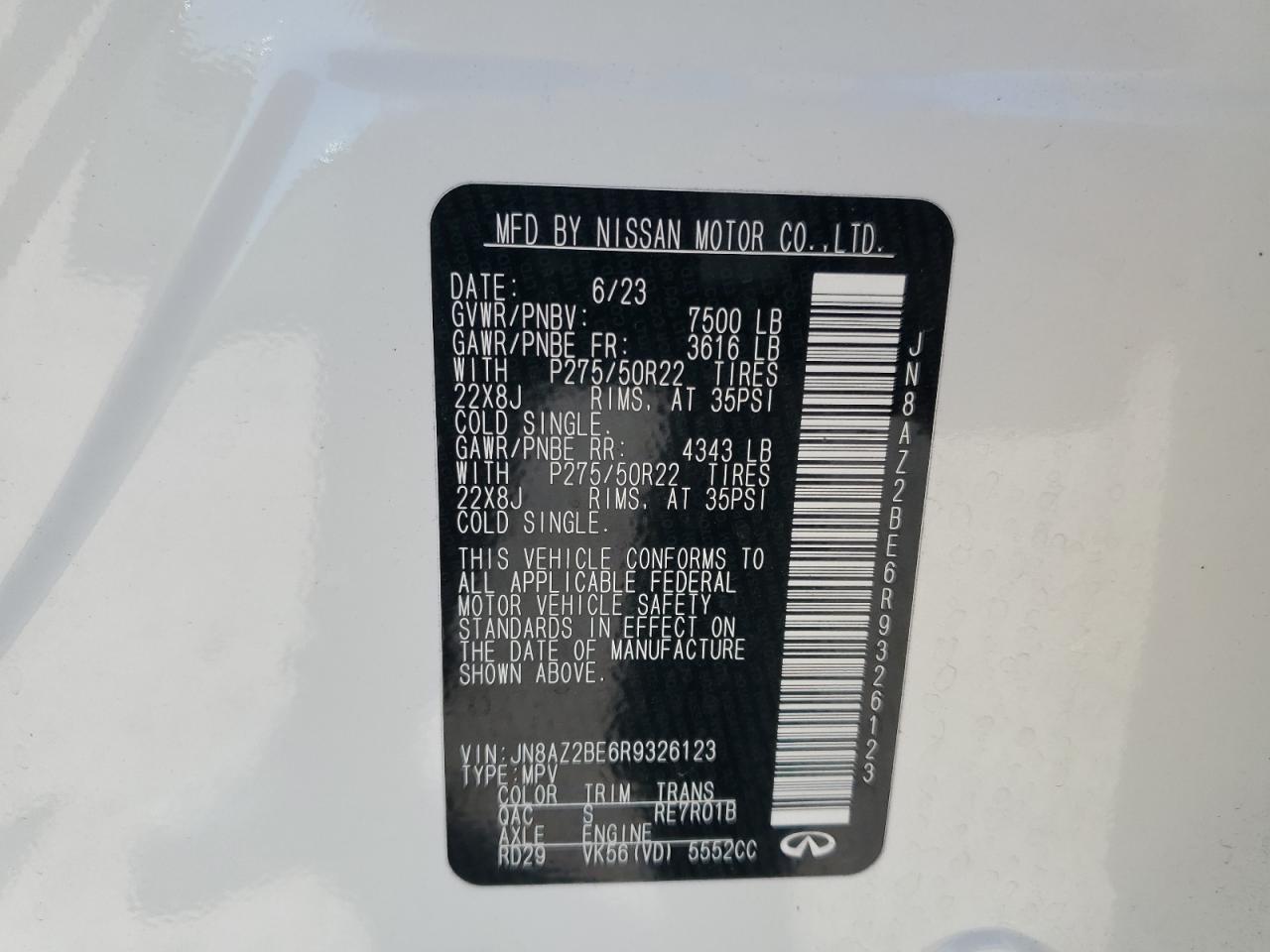 2024 INFINITI QX80 SENSORY VIN:JN8AZ2BE6R9326123