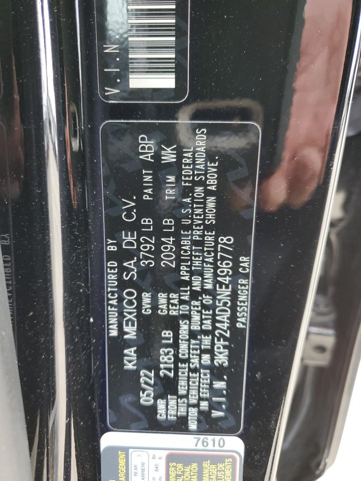 2022 KIA FORTE FE VIN:3KPF24AD5NE496778