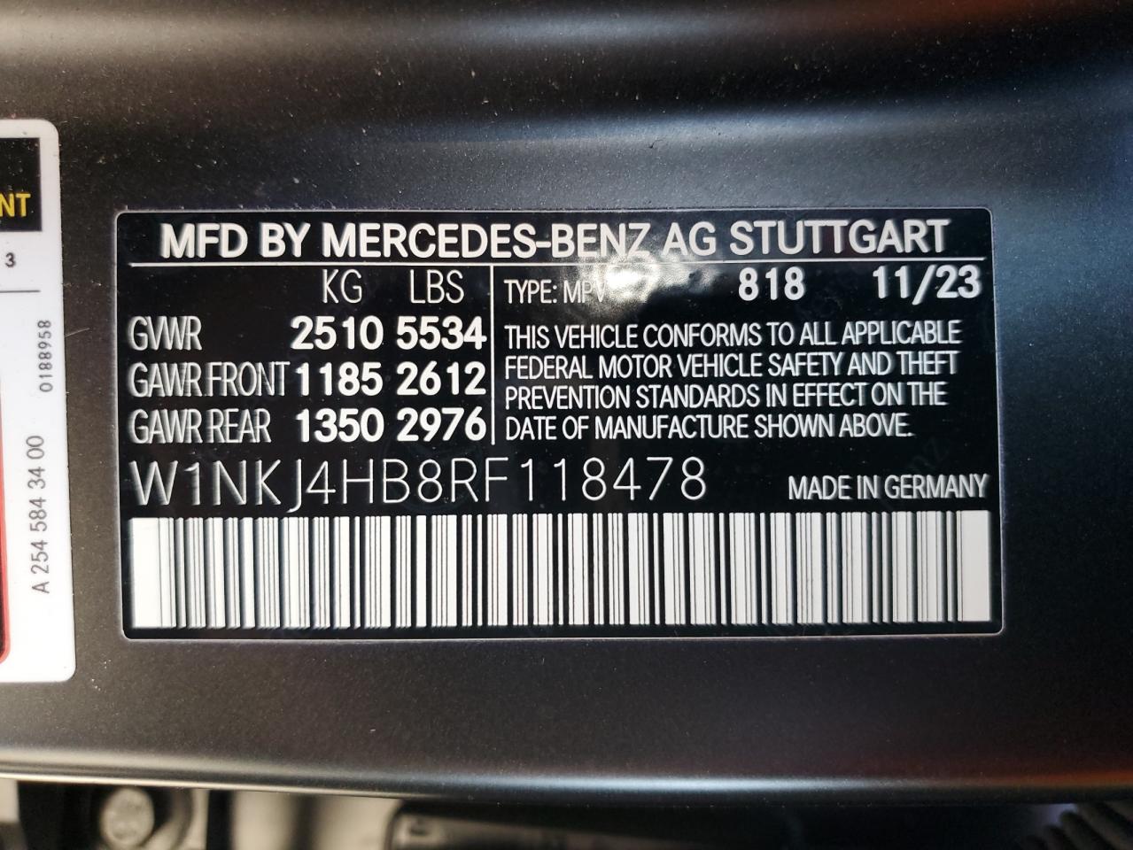 2024 MERCEDES-BENZ GLC COUPE 300 4MATIC VIN:W1NKJ4HB8RF118478