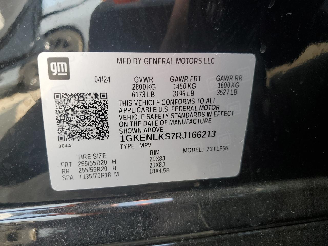 2024 GMC ACADIA DENALI VIN:1GKENLKS7RJ166213