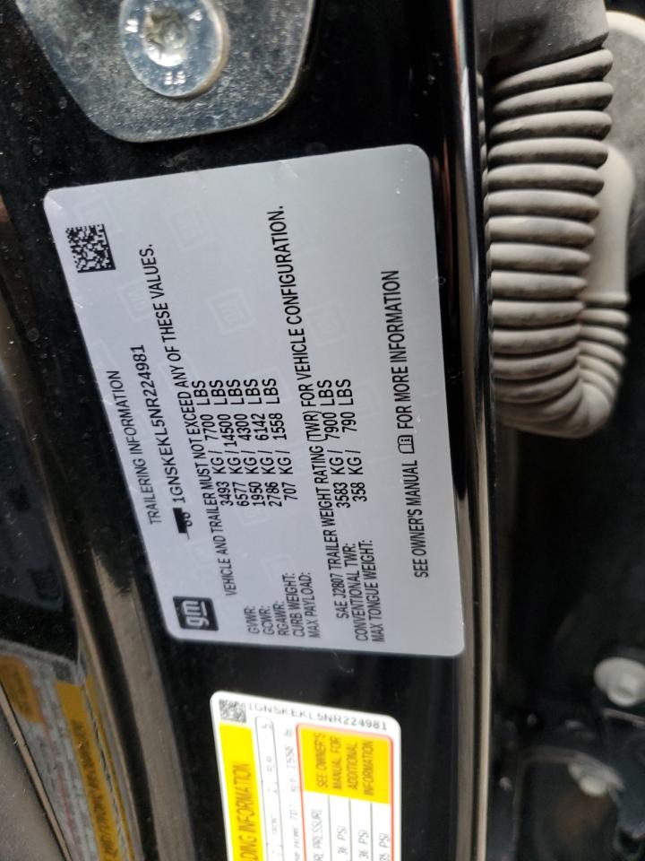 2022 CHEVROLET SUBURBAN K1500 RST VIN:1GNSKEKL5NR224981