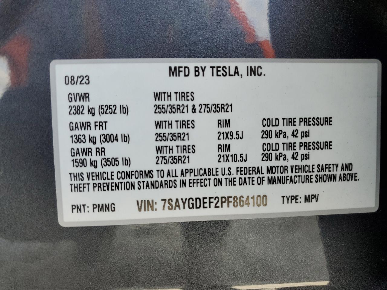 2023 TESLA MODEL Y  VIN:7SAYGDEF2PF864100