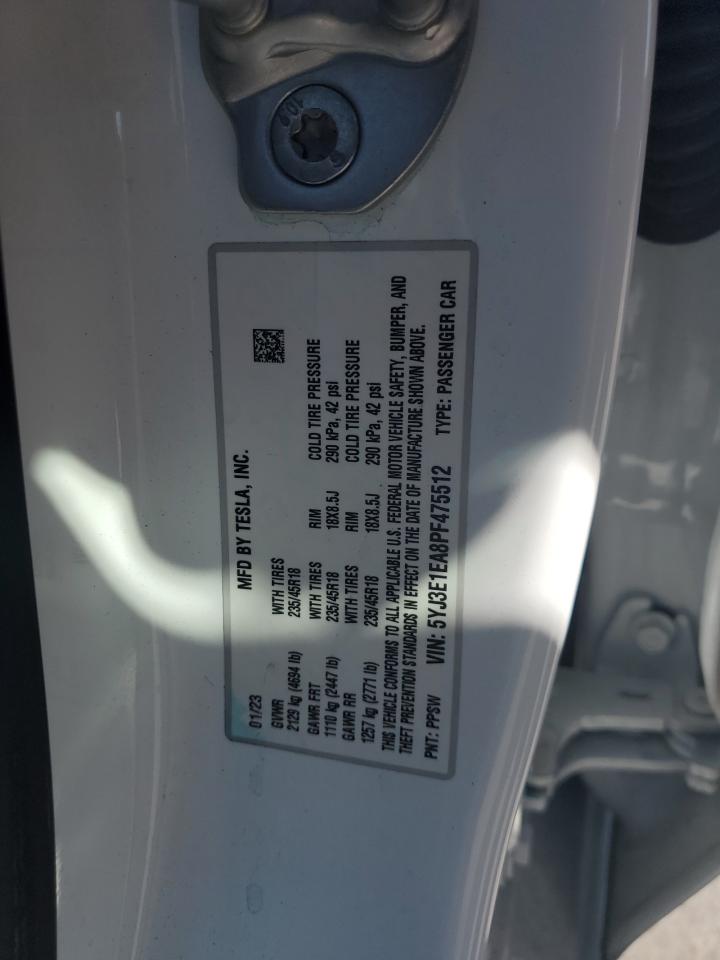 2023 TESLA MODEL 3  VIN:5YJ3E1EA8PF475512