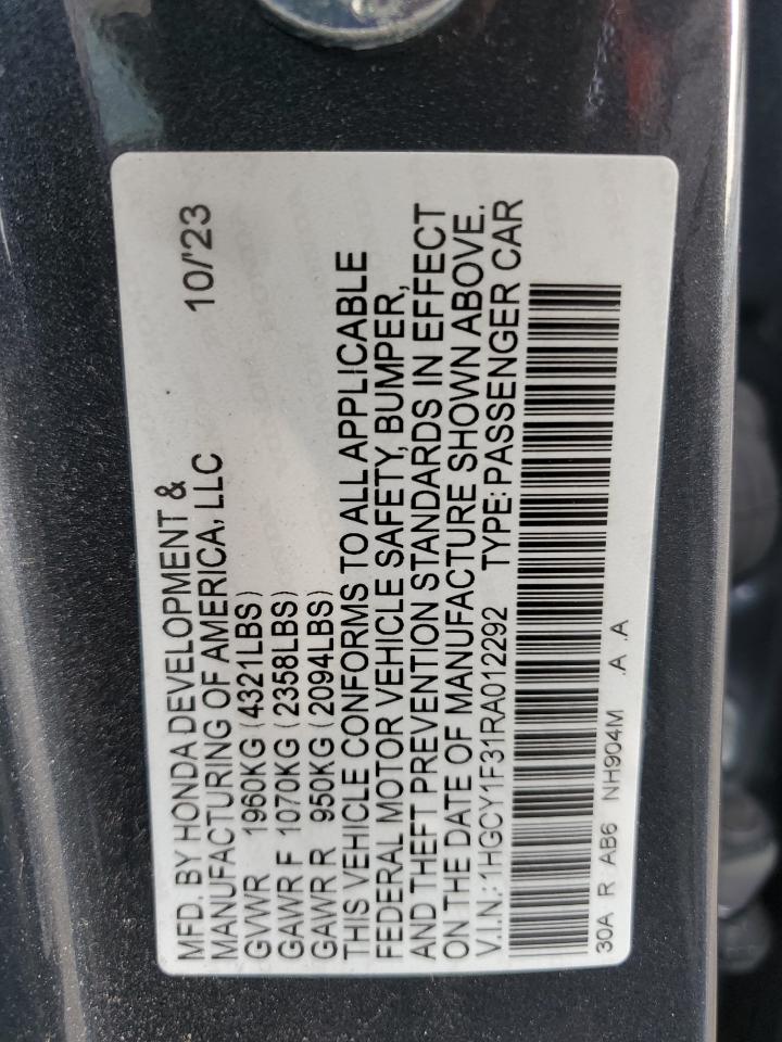 2024 HONDA ACCORD EX VIN:1HGCY1F31RA012292