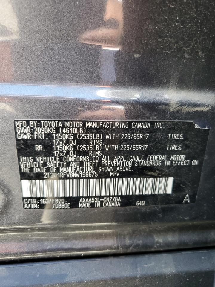 2022 TOYOTA RAV4 LE VIN:2T3H1RFV8NW198675