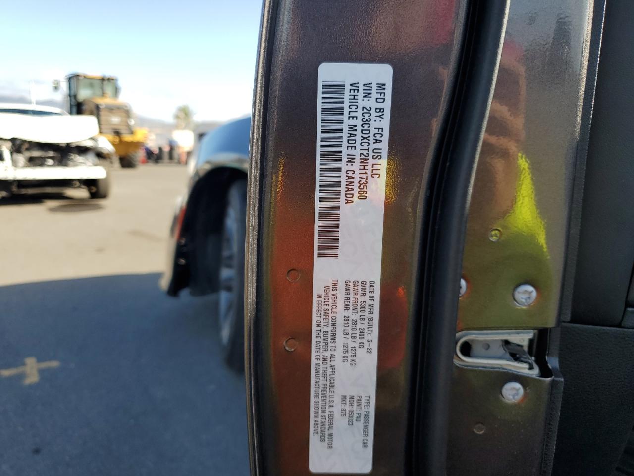 2022 DODGE CHARGER R/T VIN:2C3CDXCT2NH173560