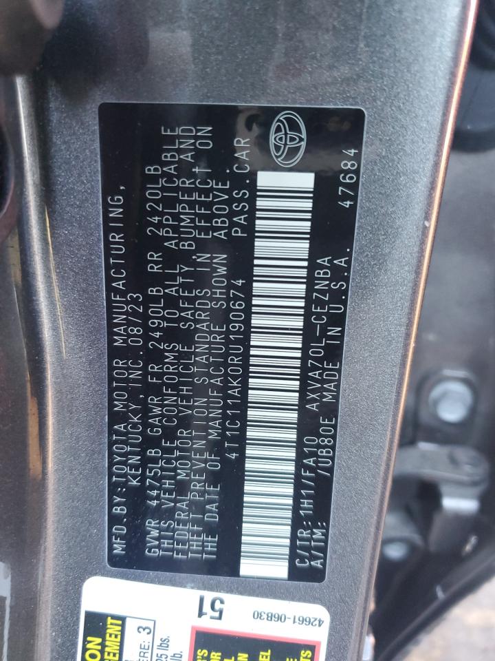 2024 TOYOTA CAMRY LE VIN:4T1C11AK0RU190674