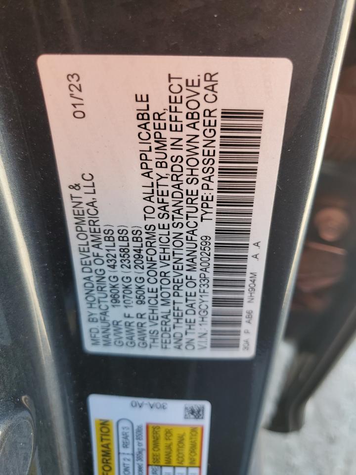 2023 HONDA ACCORD EX VIN:1HGCY1F33PA002599