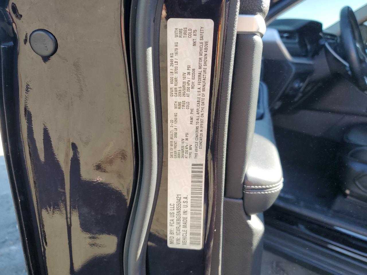 2022 JEEP GRAND CHEROKEE L LIMITED VIN:1C4RJKBG6N8550421