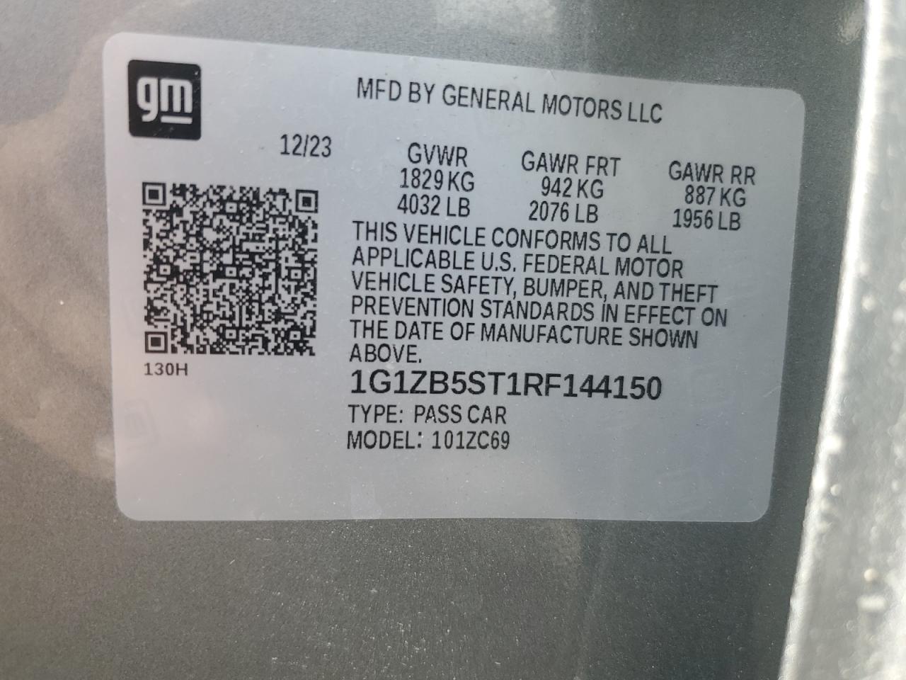 2024 CHEVROLET MALIBU LS VIN:1G1ZB5ST1RF144150