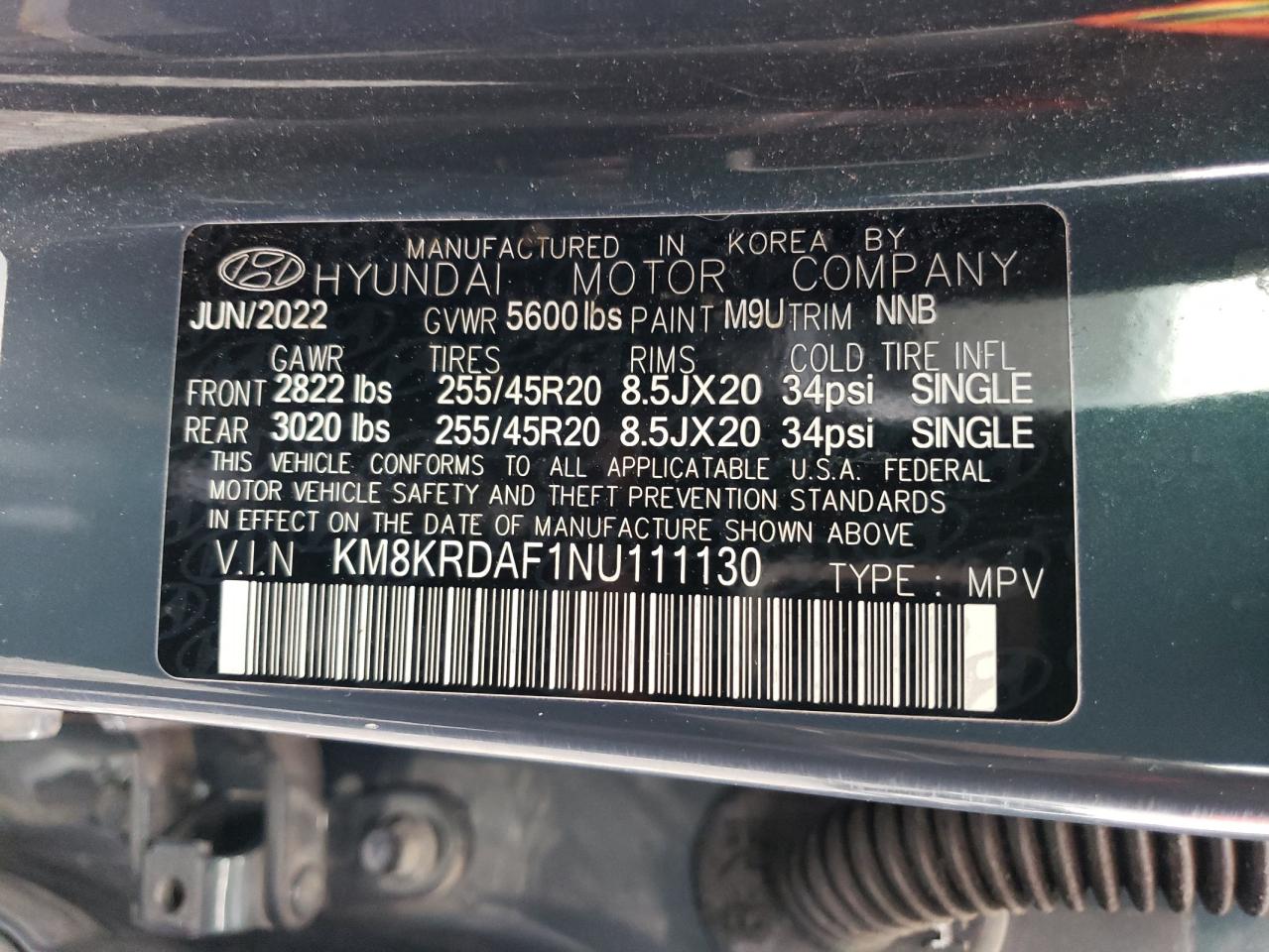 2022 HYUNDAI IONIQ 5 LIMITED VIN:KM8KRDAF1NU111130