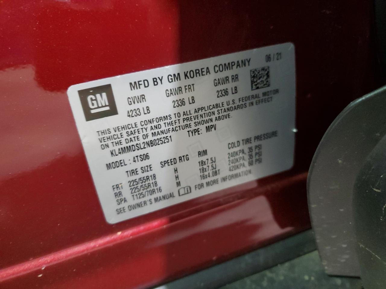 2022 BUICK ENCORE GX SELECT VIN:KL4MMDSL2NB025251