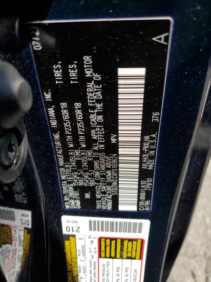 2023 TOYOTA SIENNA LIMITED VIN:5TDZRKECXPS169624