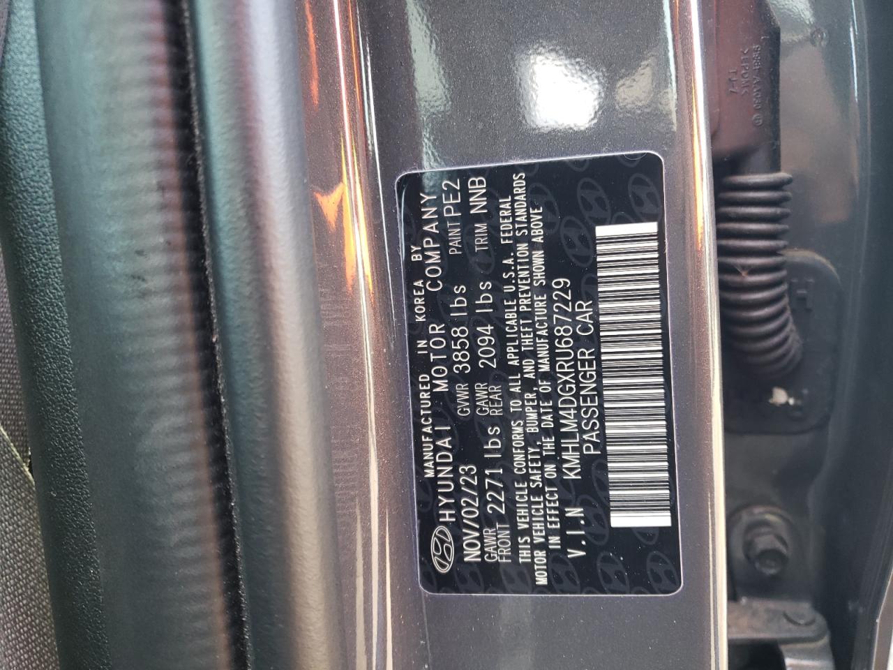 2024 HYUNDAI ELANTRA SEL VIN:KMHLM4DGXRU687229