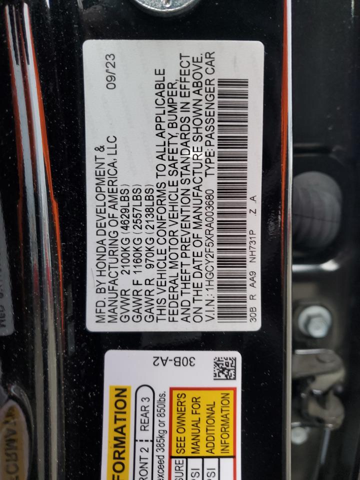 2024 HONDA ACCORD HYBRID SPORT VIN:1HGCY2F5XRA003680