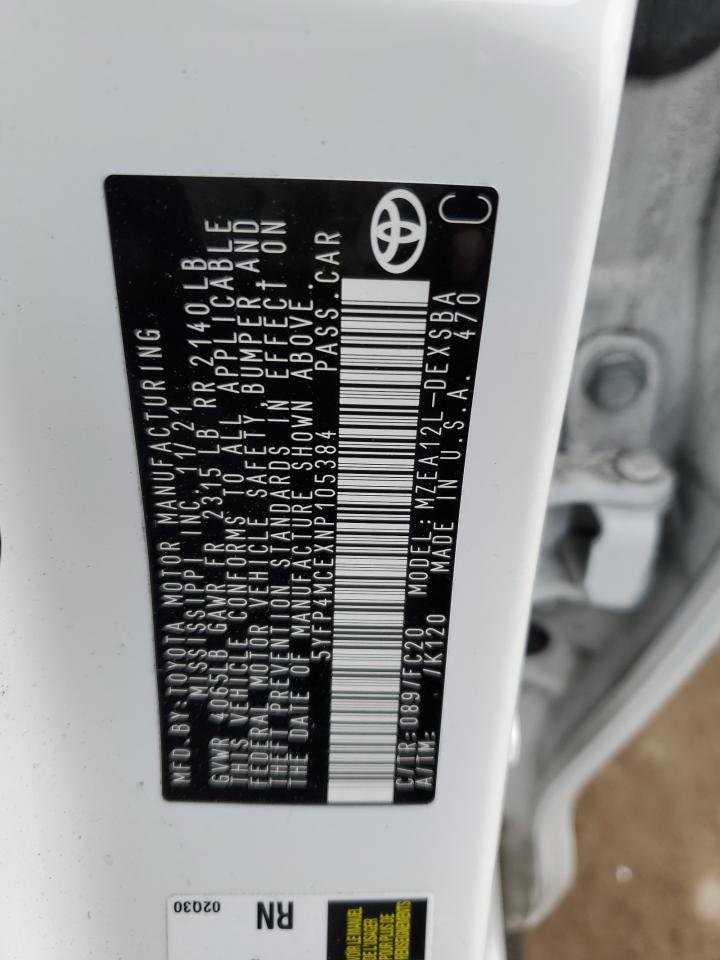 2022 TOYOTA COROLLA SE VIN:5YFP4MCEXNP105384