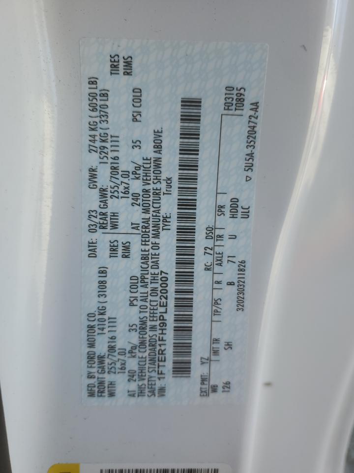 2023 FORD RANGER XL VIN:1FTER1FH9PLE20007