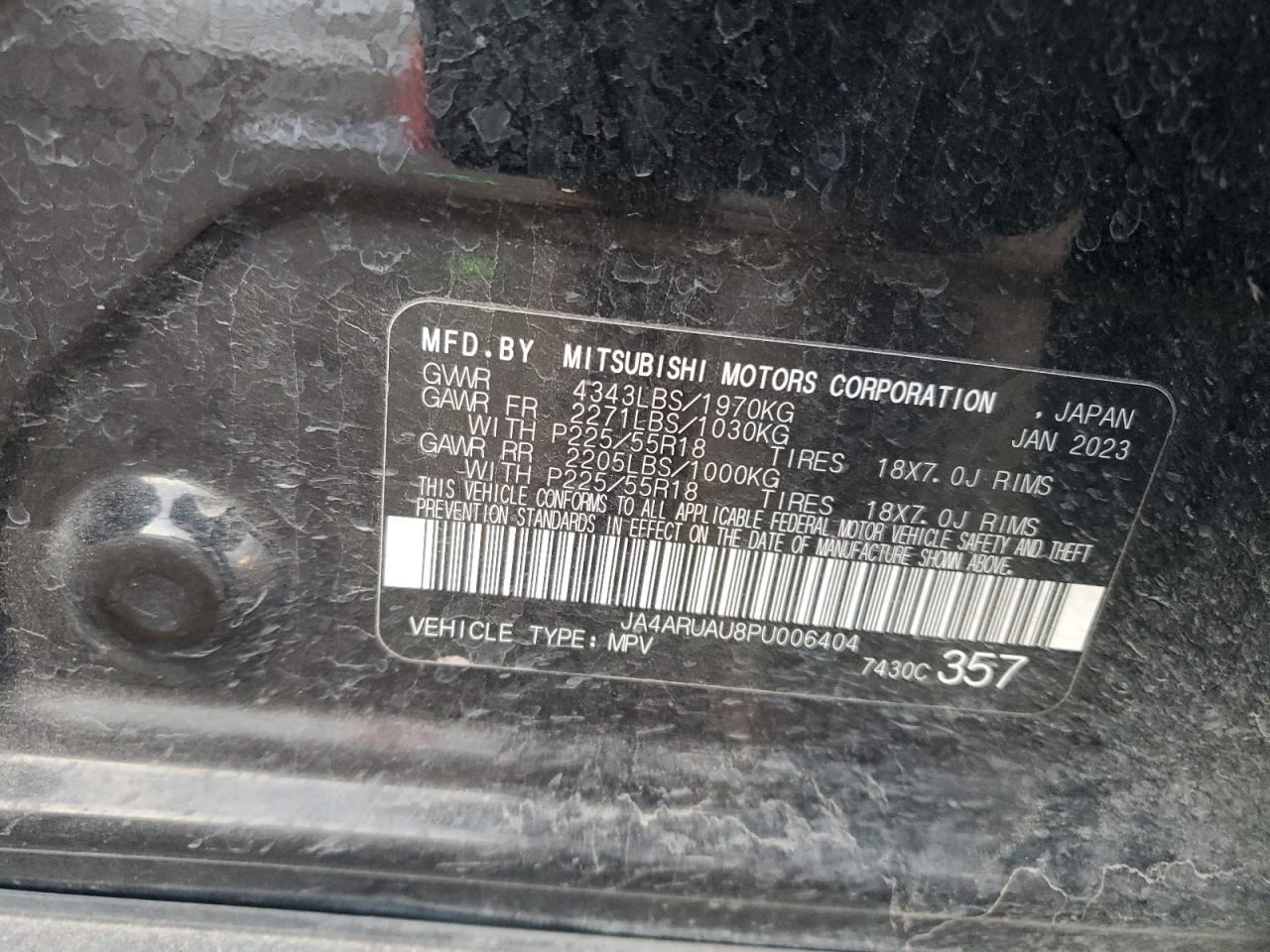 2023 MITSUBISHI OUTLANDER SPORT S/SE VIN:JA4ARUAU8PU006404