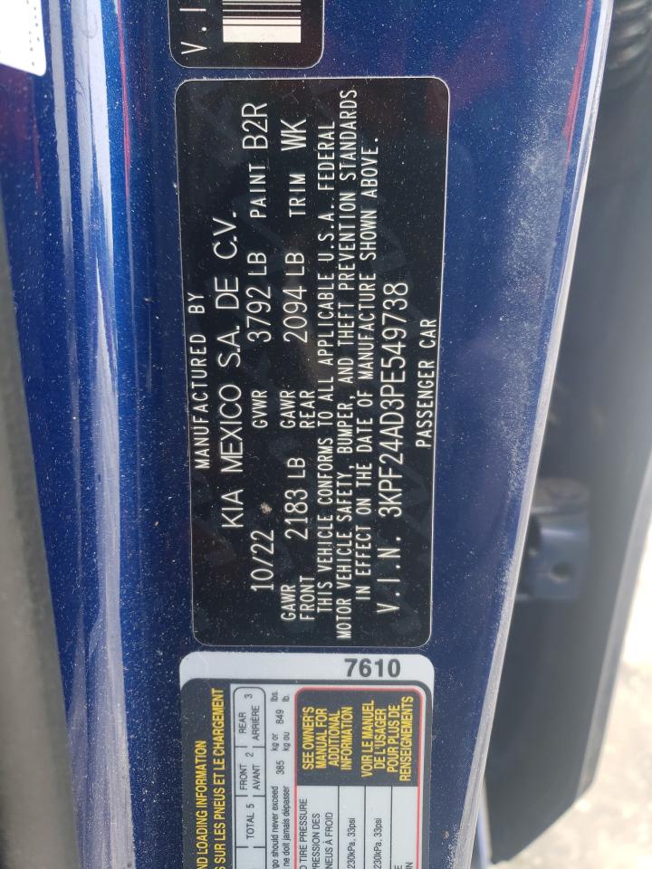 2023 KIA FORTE LX VIN:3KPF24AD3PE549738