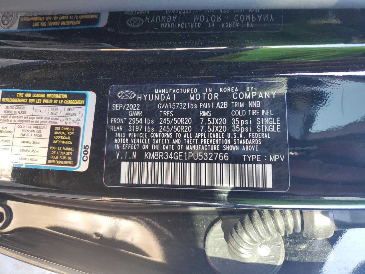 2023 HYUNDAI PALISADE XRT VIN:1B7HC16Z0SS325650