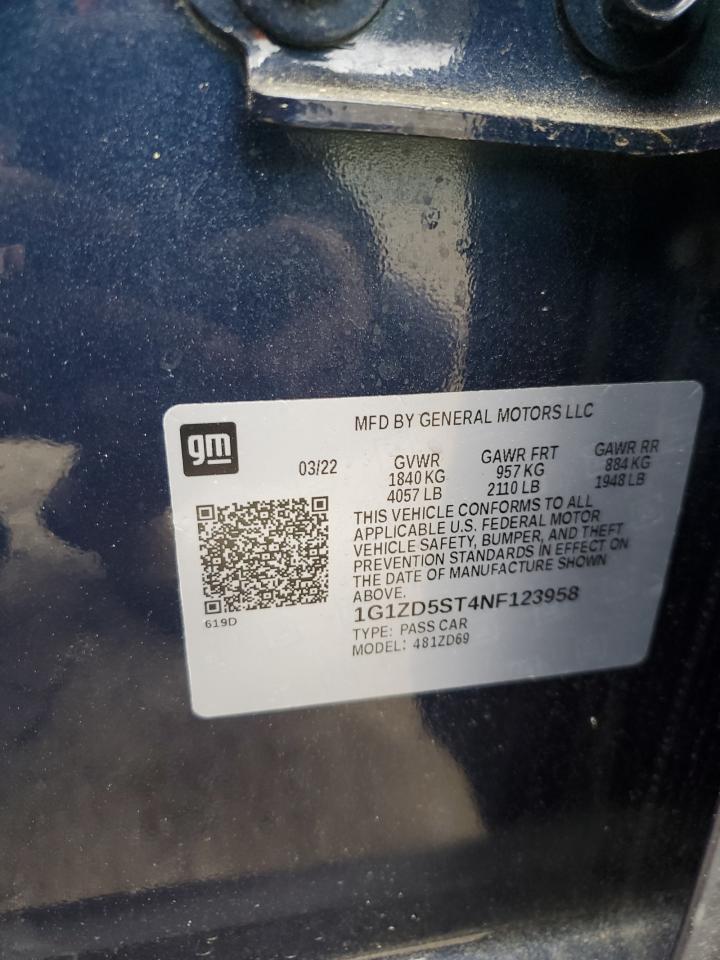 2022 CHEVROLET MALIBU LT VIN:1G1ZD5ST4NF123958