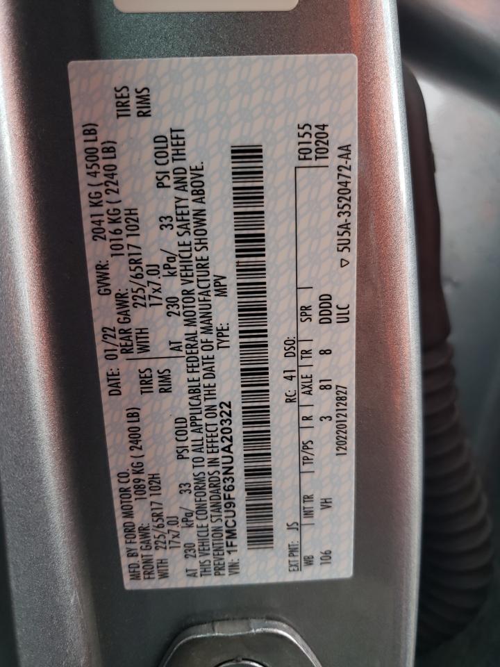 2022 FORD ESCAPE S VIN:1FMCU9F63NUA20322
