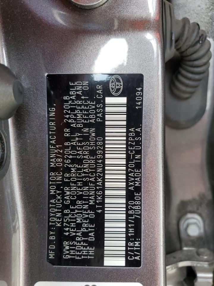 2022 TOYOTA CAMRY XSE VIN:4T1K61AK2NU499280