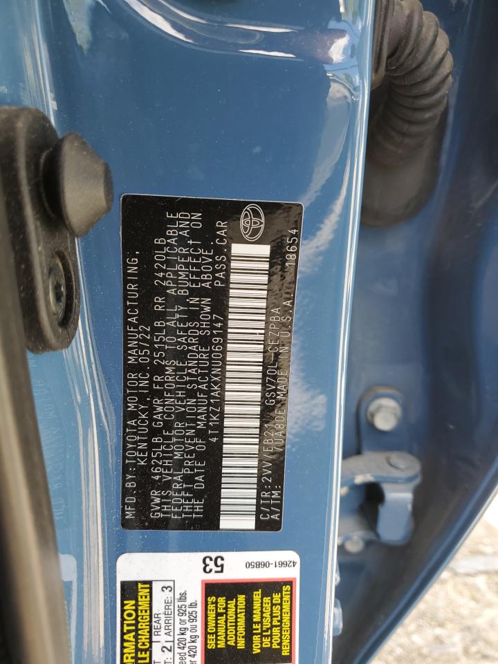 2022 TOYOTA CAMRY TRD VIN:4T1KZ1AKXNU069147