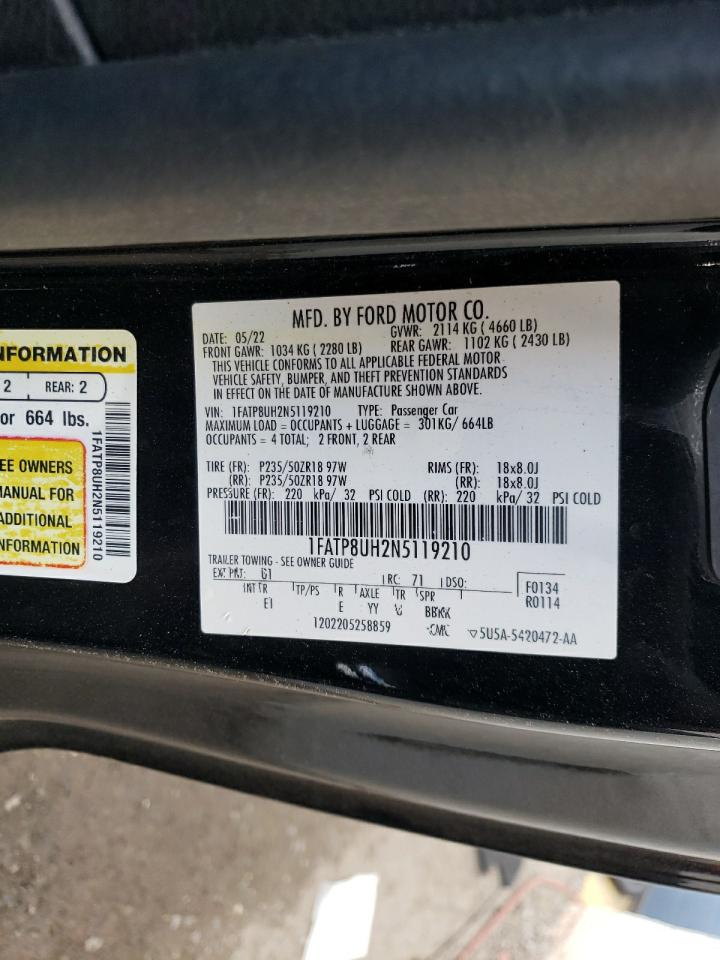 2022 FORD MUSTANG VIN:1FATP8UH2N5119210