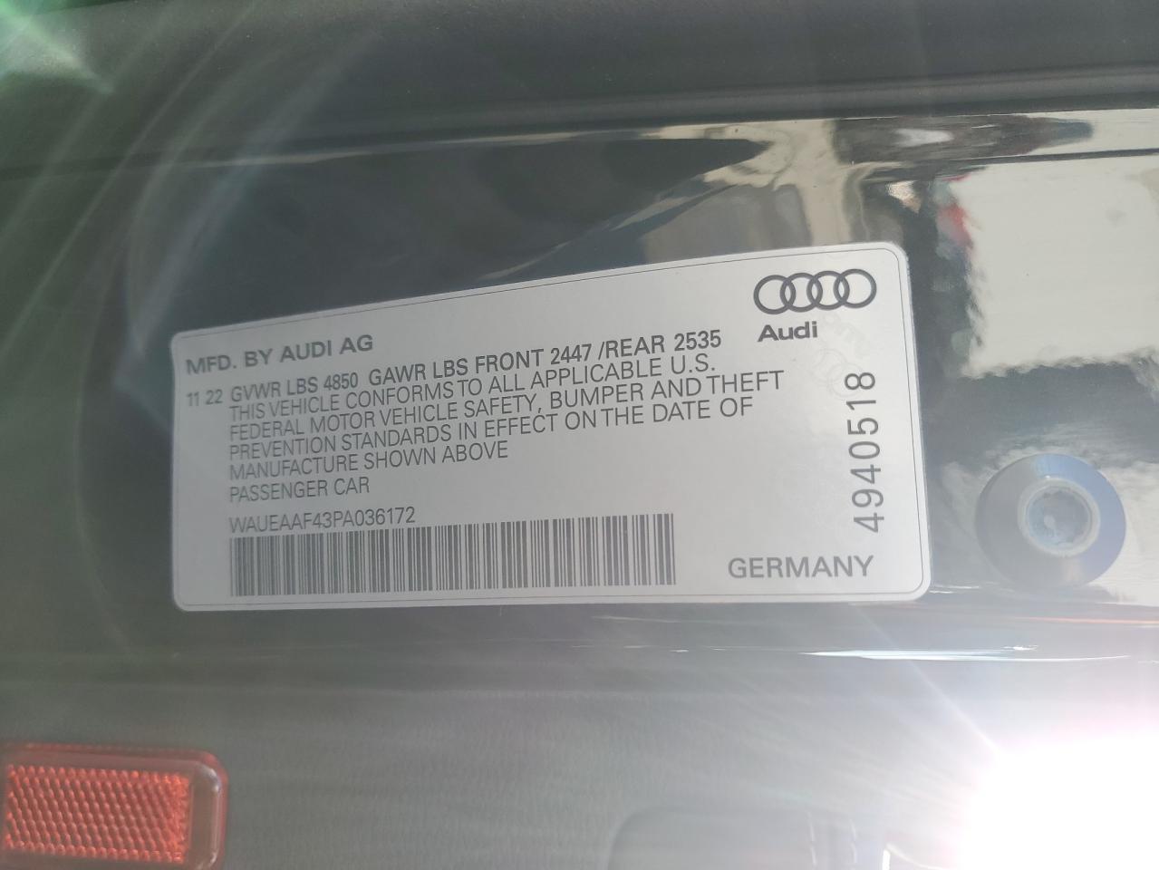2023 AUDI A4 PREMIUM PLUS 45 VIN:WAUEAAF43PA036172