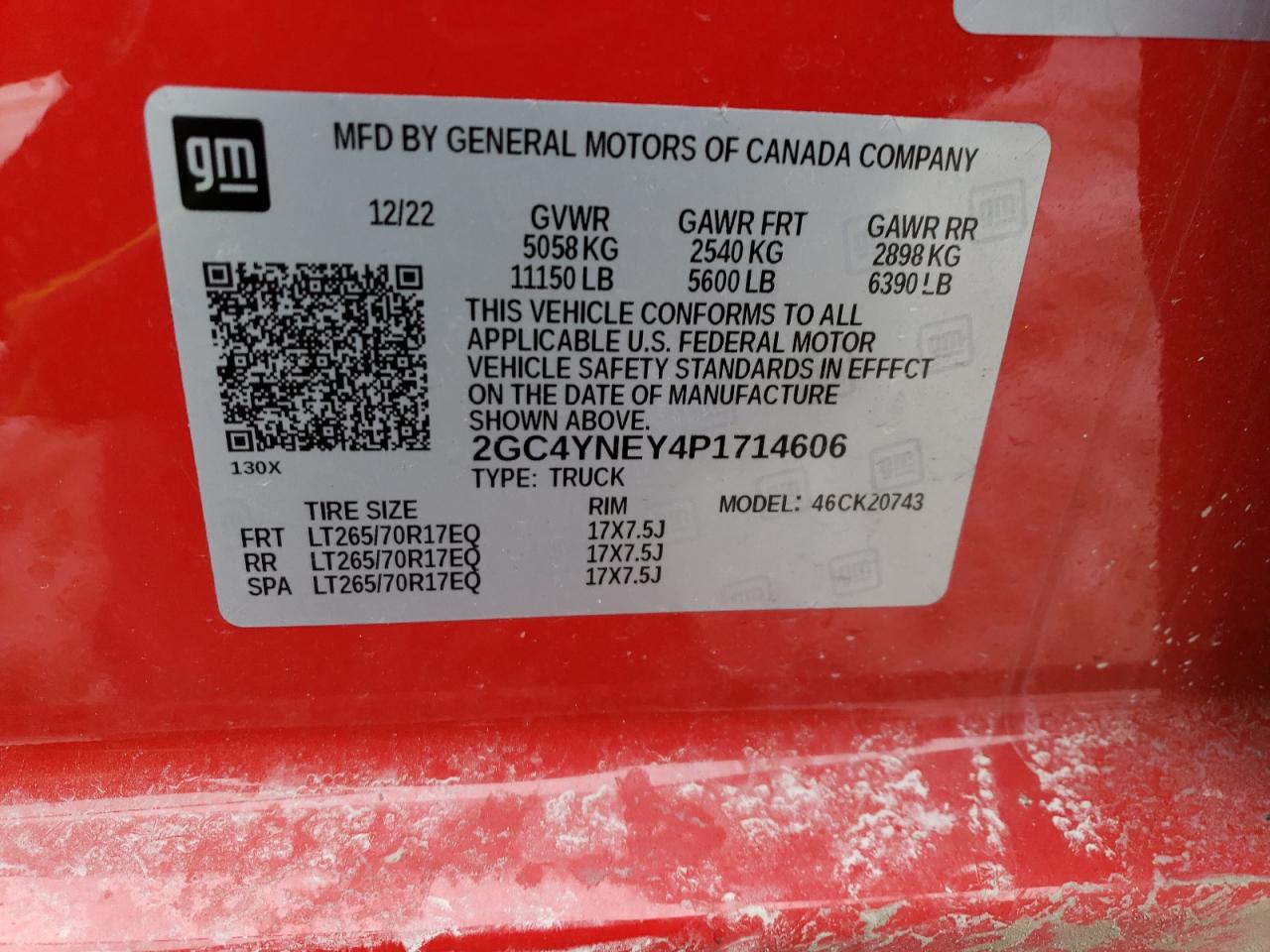 2023 CHEVROLET SILVERADO K2500 HEAVY DUTY LT VIN:2GC4YNEY4P1714606