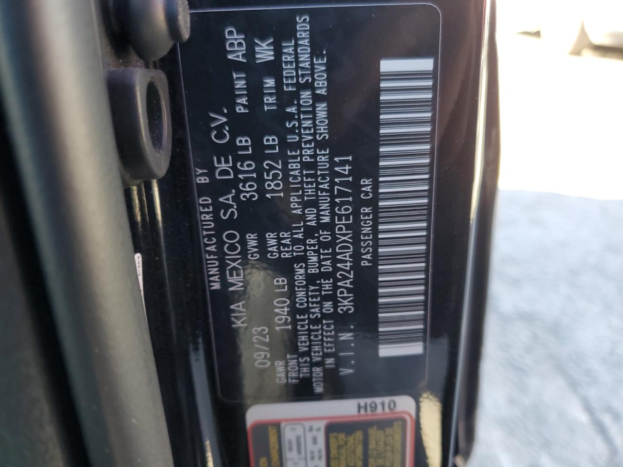 2023 KIA RIO LX VIN:3KPA24ADXPE617141