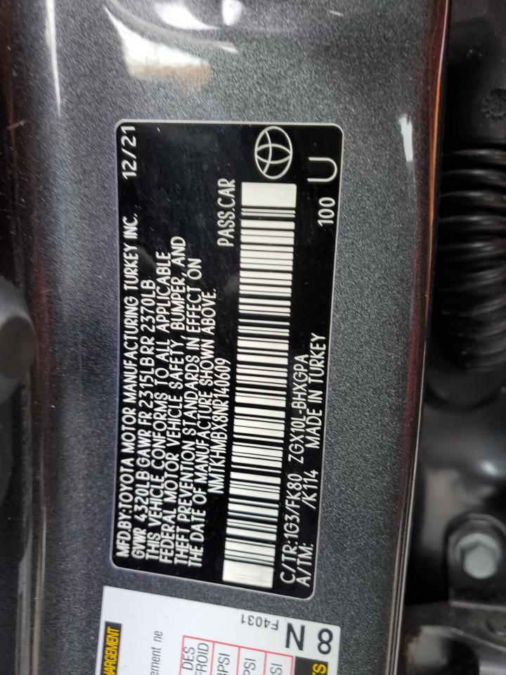 2022 TOYOTA C-HR XLE VIN:NMTKHMBX8NR140609