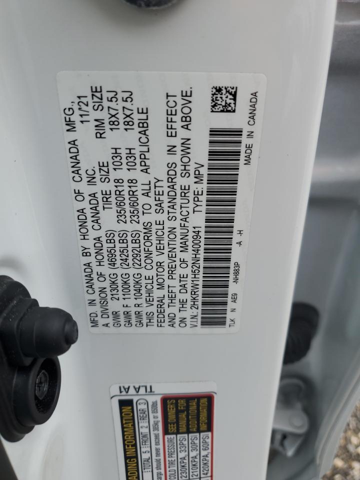 2022 HONDA CR-V EX VIN:2HKRW1H52NH400941