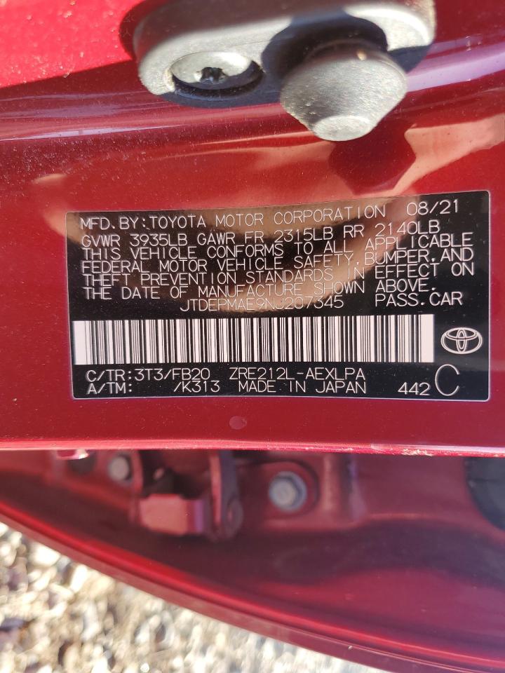 2022 TOYOTA COROLLA LE VIN:JTDEPMAE9NJ207345