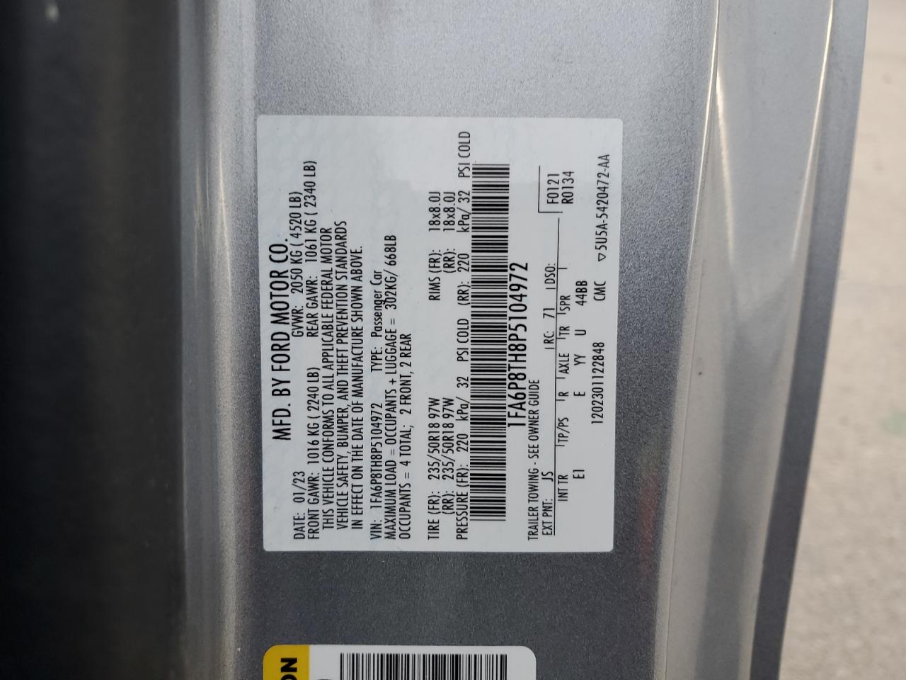 2023 FORD MUSTANG  VIN:1FA6P8TH8P5104972