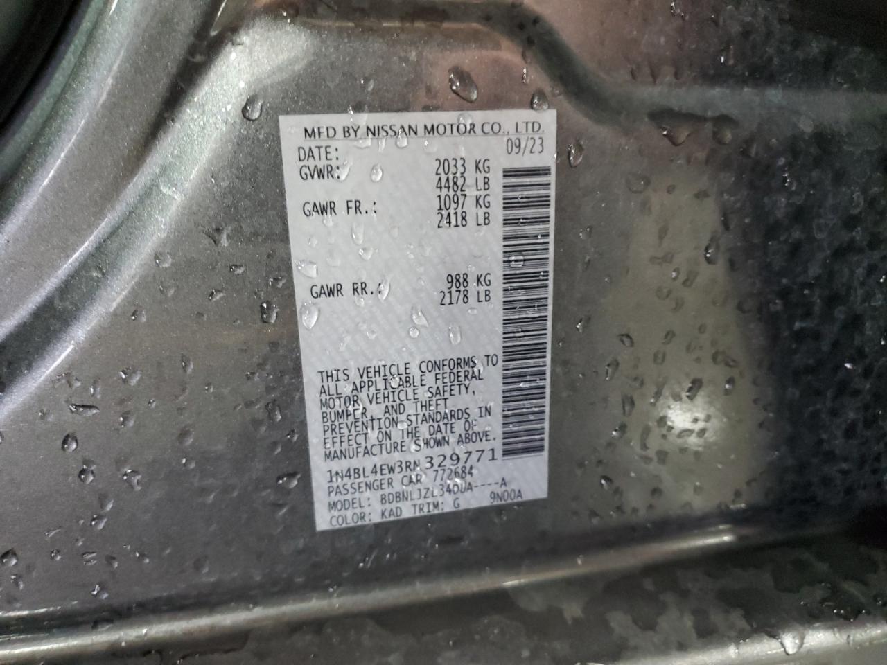 2024 NISSAN ALTIMA SL VIN:1N4BL4EW3RN329771