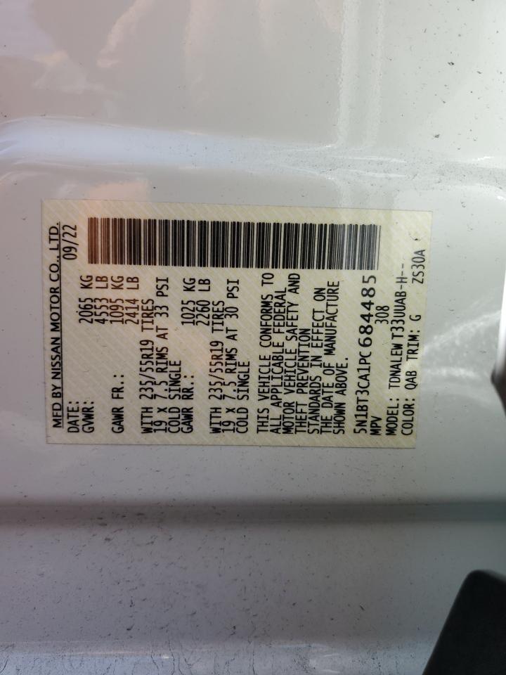 2023 NISSAN ROGUE SL VIN:5N1BT3CA1PC684485