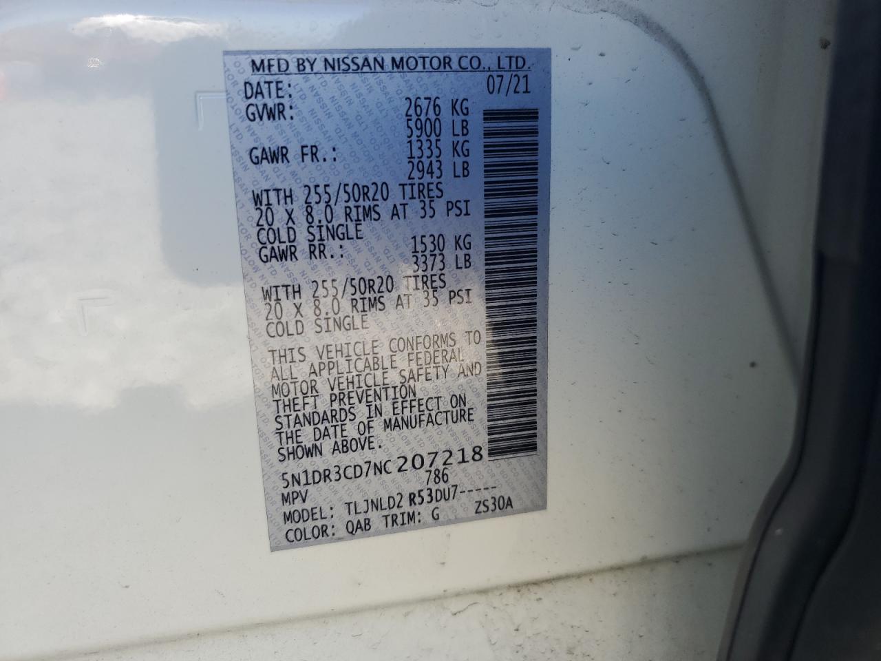 2022 NISSAN PATHFINDER SL VIN:5N1DR3CD7NC207218