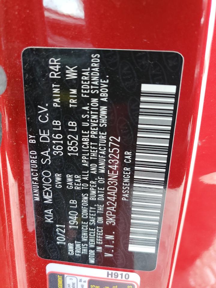 2022 KIA RIO LX VIN:3KPA24AD3NE432572