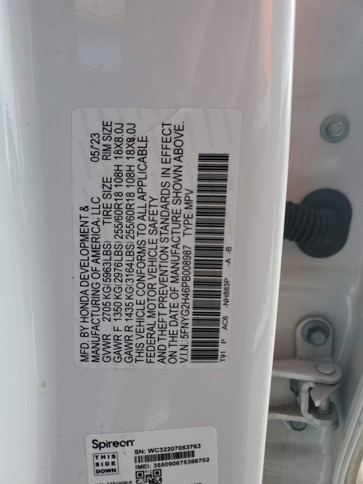 2023 HONDA PILOT EXL VIN:5FNYG2H46PB008987