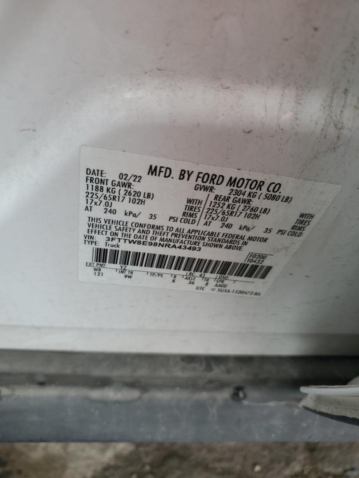 2022 FORD MAVERICK XL VIN:3FTTW8E98NRA43493